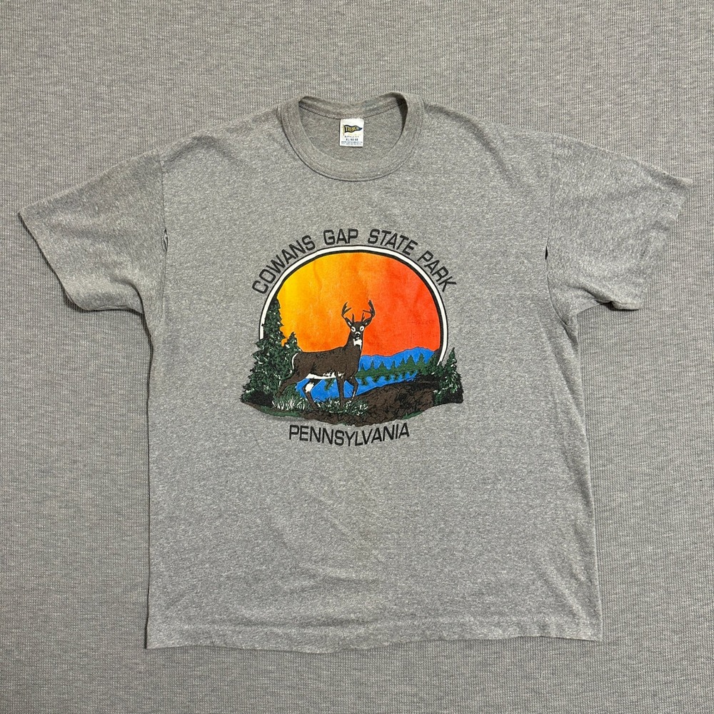 Vintage Trench Cowans Gap State Park Pennsylvania Deer T-Shirt Gray Size XL